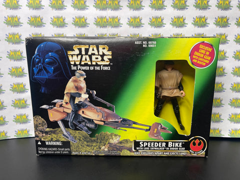 1996 Star Wars Power of The Force Speeder Bike with Endor Luke Skywalker (New)