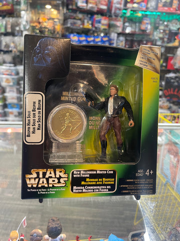 1998 Star Wars Power of The Force Han Solo with Millenium Minted Coin (New)