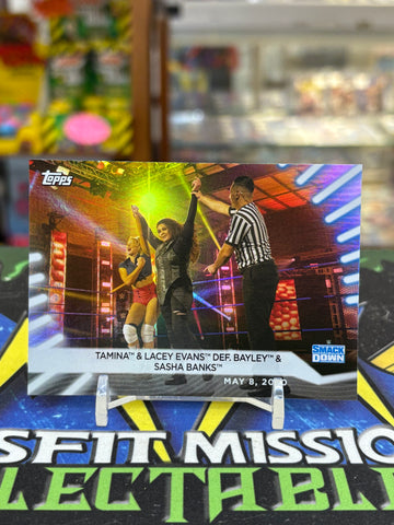 2021 Topps WWE Raw Rainbow Foil Tamina & Lacey Evans Def Bayley Sasha Banks #13 Trading Card