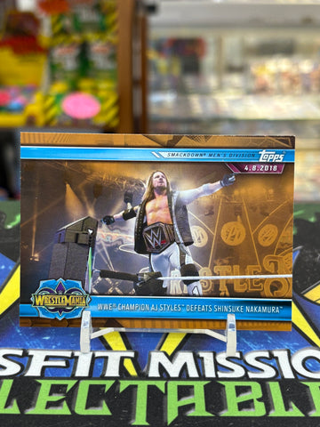 2019 Topps WWE Smackdown Bronze Parallel Wrestlemania Aj Styles #96 Trading Card