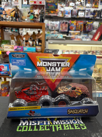 Spin Master Monster Jam Double Down Showdown Northern Empire vs Sasquatch 1:64 Trucks (New)