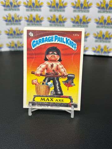Vintage TOPPS 1986 Garbage Pail Kids Max Axe Sticker Trading Card