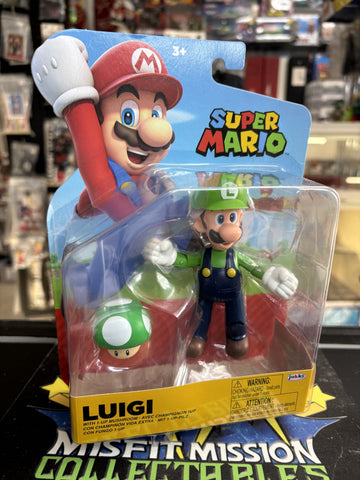 Jakks Nintendo Super Mario Luigi with 1UP Mushroom Figure (New)