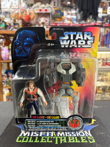 1996 Kenner Star Wars Power of The Force Deluxe Han Solo with Smuggler Flight Pack Figure (New)