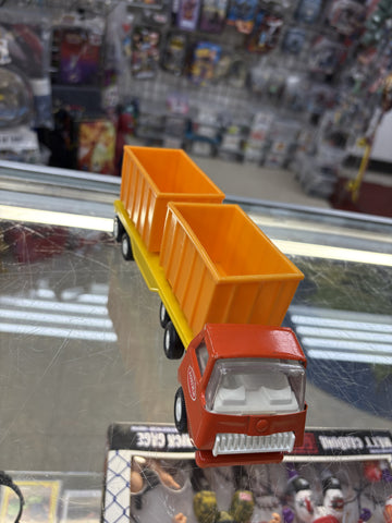 Vintage 1970s Tonka Two Piece Orange and Yellow Garbage Bin Hauler Truck