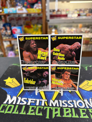 1997 WWE WWF Coliseum Video Superstar Bret Hart, Steve Austin, Undertaker, Shawn Michaels, Sticker Set