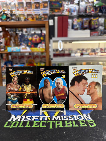 1993 WWE WWF Coliseum Video Collectors Trading Cards Wrestlemania 1,2,3 Three Uncut Cards Set