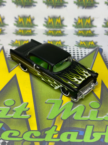 2006 Hot Wheels 1955 Chevy Belair Flat Black Green Falmes Car